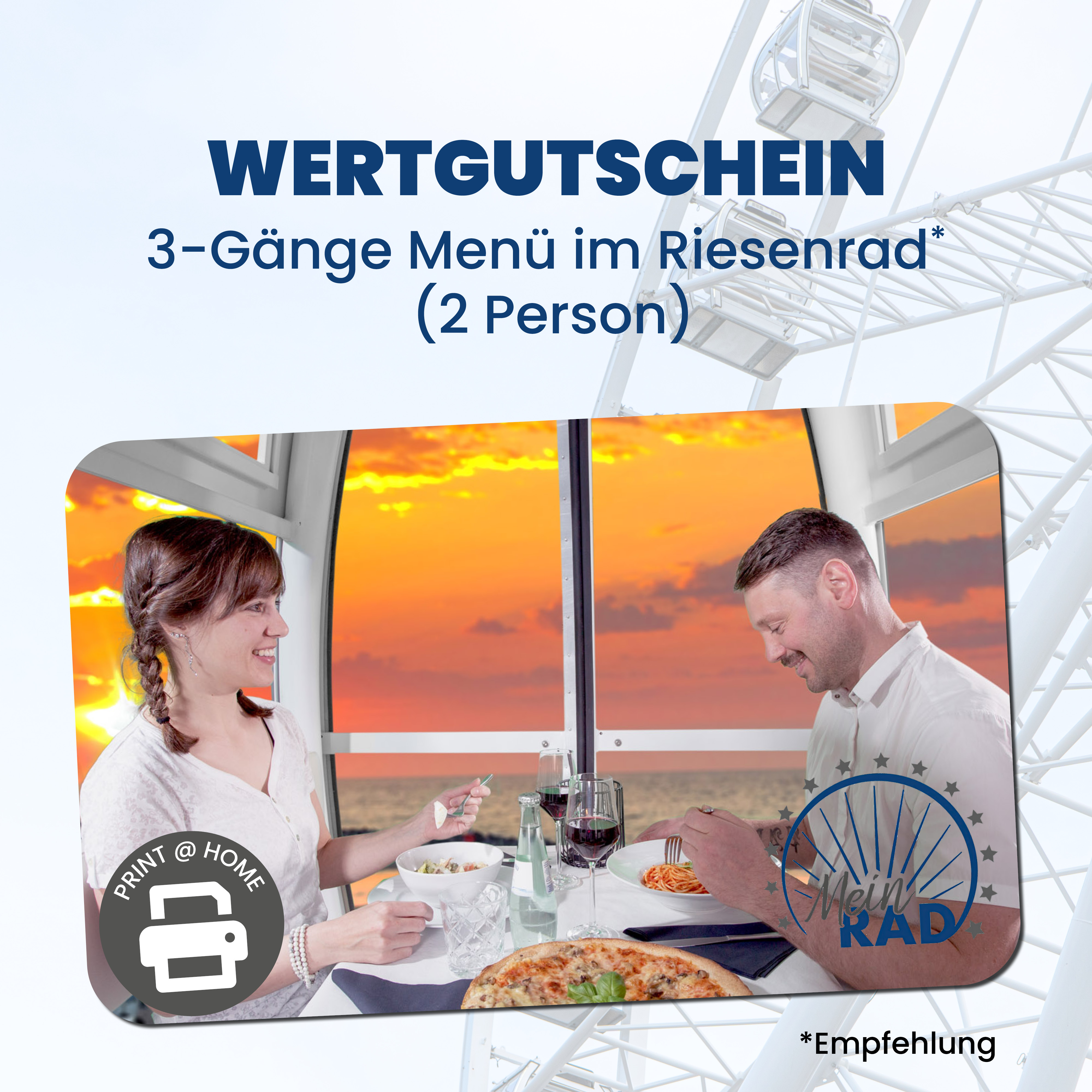 Wertgutschein - 3-Gänge Dinner im Riesenrad –  für 2 Person