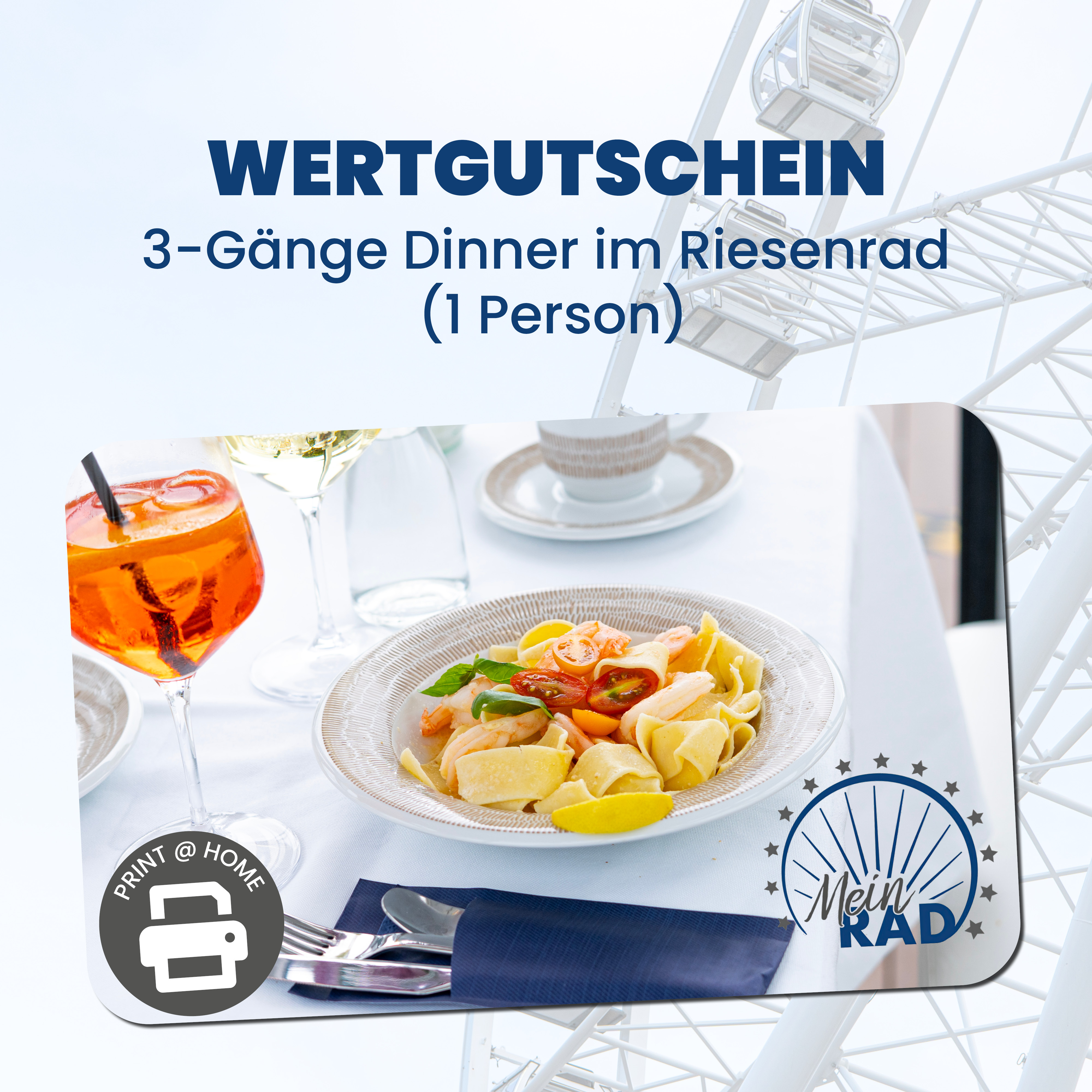 Wertgutschein - 3-Gänge-Dinner im Riesenrad –  für 1 Person